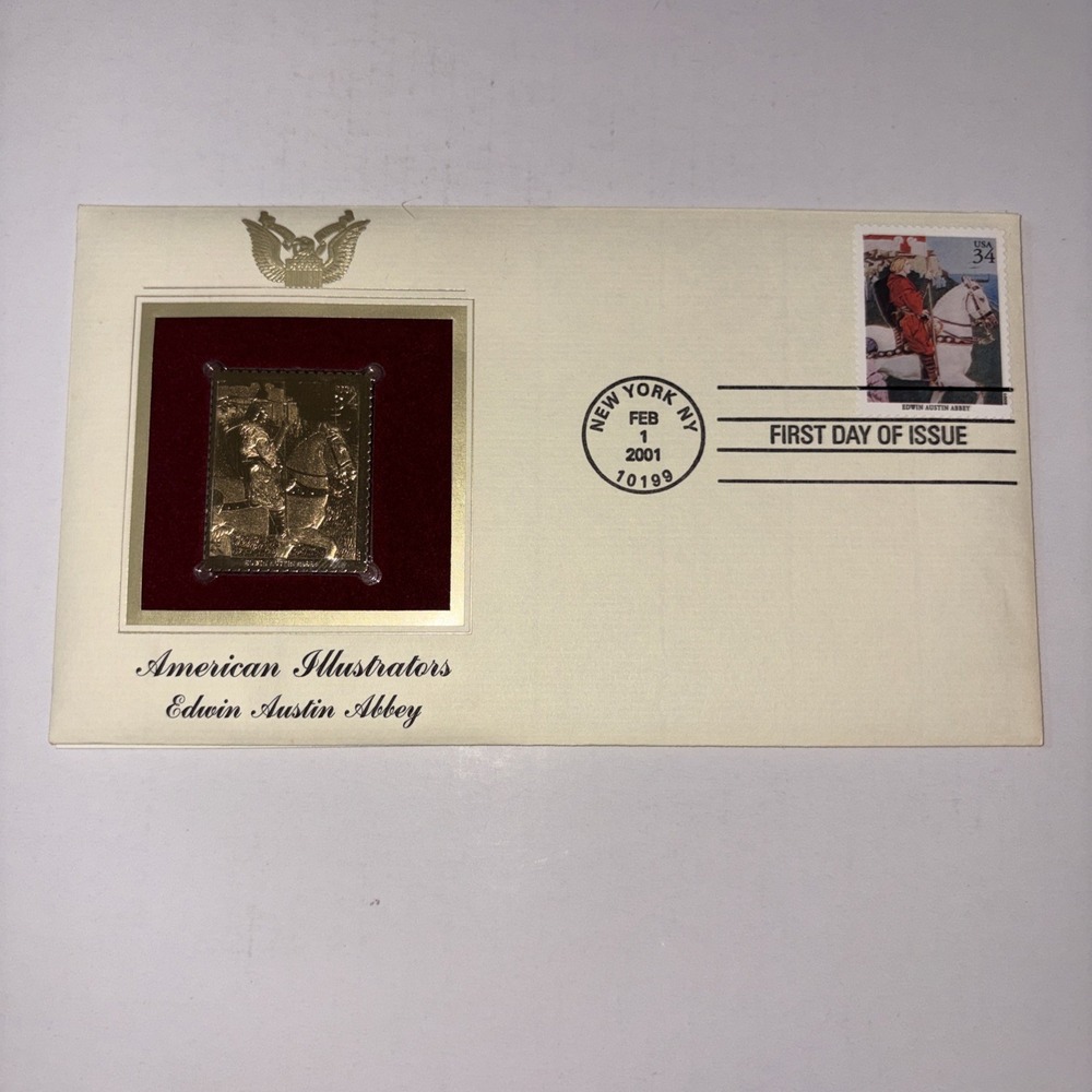 2001 American Illustrators Edwin Abbey 22kt Gold Foil Stamp First Day Cover PCS